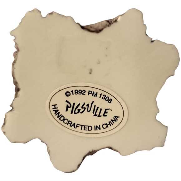 Vtg 92 Pigsville Figurine #1308 Baby Girl Pig Bonnet Ice Cream Cone Log Flowers - Picture 5 of 5